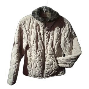 Cabela's Cream Quilted Jacket with Faux Fur Collar